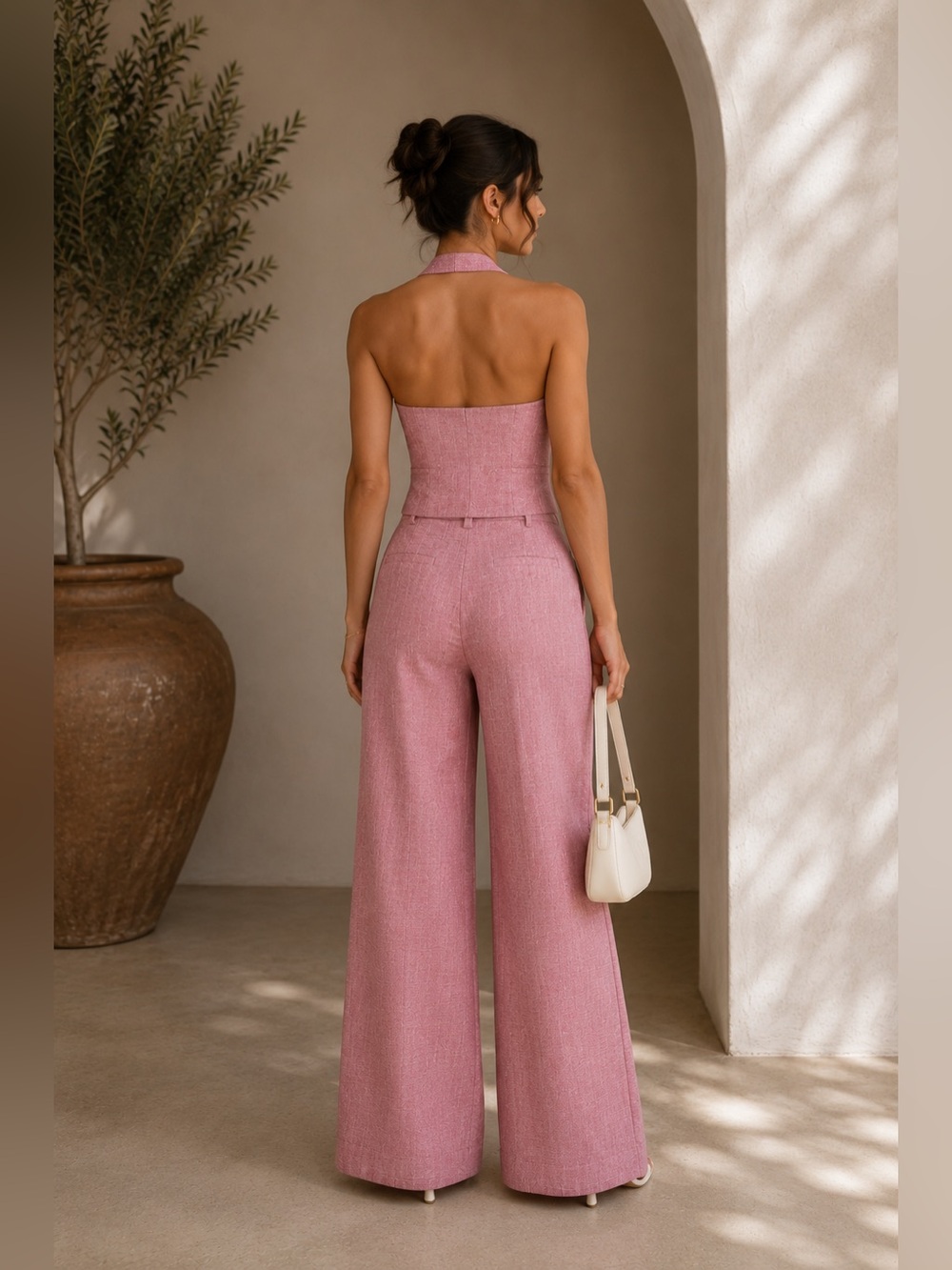 Commense Pink Halter Vest & Wide-Leg Pants Set - Picture 2 of 6